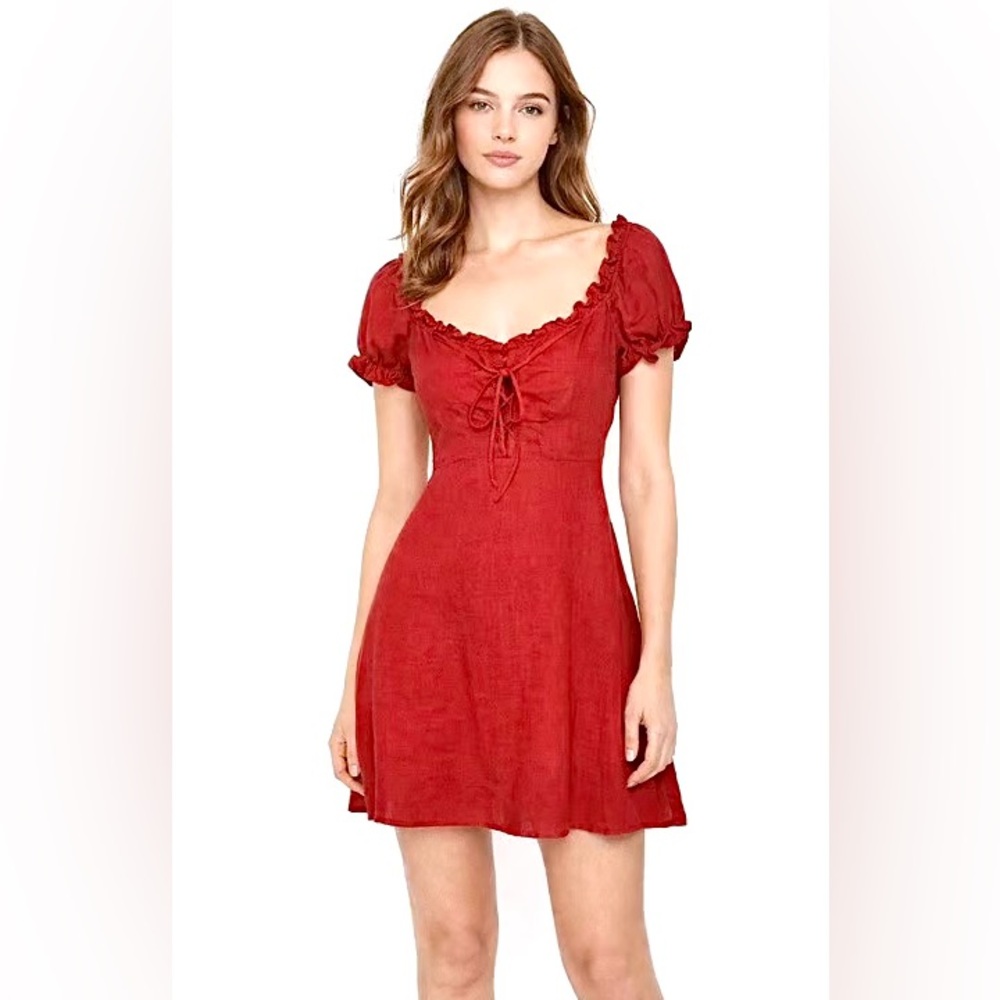 Reformation Klara 100% Linen Mini Dress In Cherry Red Women’s Size 4
